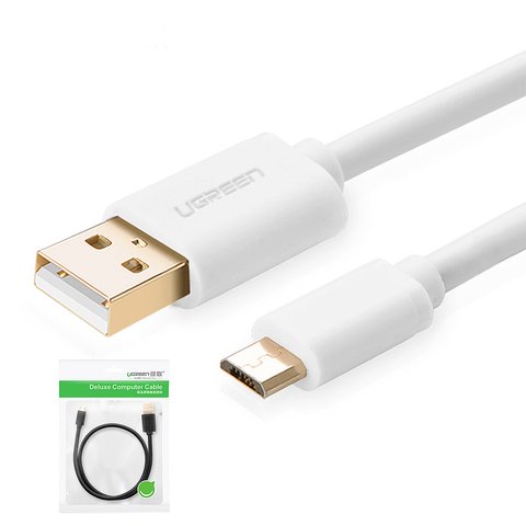 USB кабель UGREEN, USB тип A, micro USB тип B, 200 см, 2 A, білий, #6957303818501