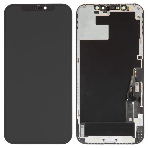 Дисплей для iPhone 12, iPhone 12 Pro, черный, с рамкой, Оригинал переклеено стекло , с пластиками камеры и датчика приближения