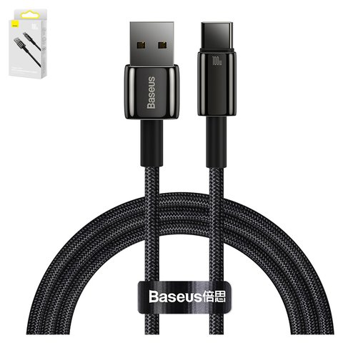 USB кабель Baseus Tungsten Gold, USB тип C, USB тип A, 100 см, 100 Вт, чорний, #CAWJ000001
