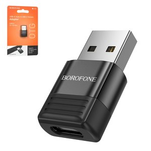 Адаптер Borofone BV18, USB тип C до USB 2.0 тип A, USB тип C, USB тип A, чорний, #6941991104008