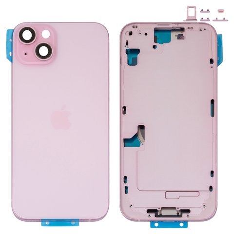 Корпус для iPhone 15 Plus, розовый, с держателем SIM карты, с боковыми кнопками, Original PRC , EU version