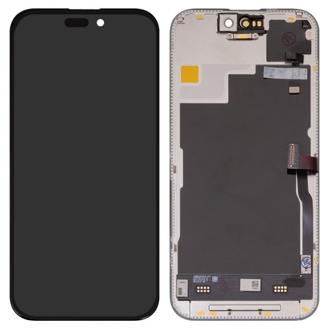 Дисплей для iPhone 15 Pro, черный, с рамкой, High Copy, без ошибки, OLED , DD OLED OEM soft, 120Hz, diagnosable