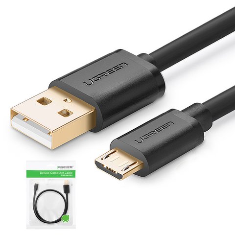 USB кабель UGREEN, USB тип A, micro USB тип B, 100 см, 2 A, черный, #6957303818365