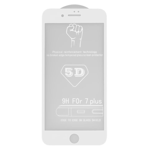Защитное стекло All Spares для Apple iPhone 7 Plus, iPhone 8 Plus, 0,26 мм 9H, 5D Full Glue, белый, cлой клея нанесен по всей поверхности