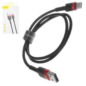 USB Cable Baseus Cafule, USB type A, USB type C, 50 cm, 3 A, red, black, nylon braided  #CATKLF A91