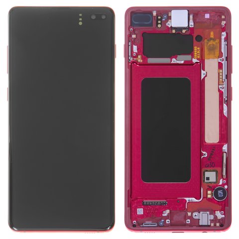 LCD compatible with Samsung G975 Galaxy S10 Plus, red, with frame, Original, service pack  #GH82 18849H GH82 18834H