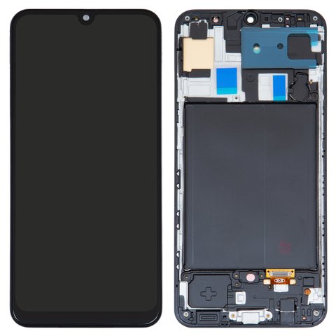 Pantalla LCD puede usarse con Samsung A505 Galaxy A50, negro, con marco, High Copy, OLED 