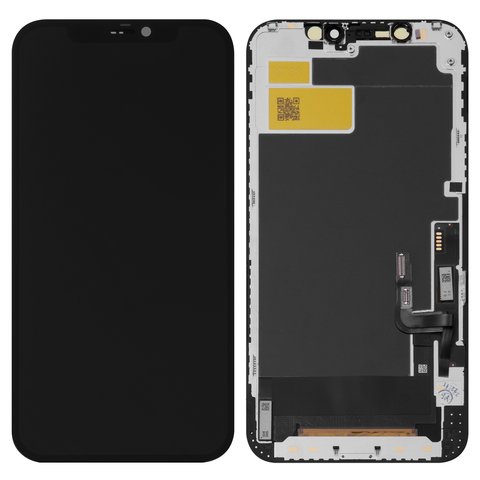 Дисплей для iPhone 12, iPhone 12 Pro, черный, с рамкой, AAA, с пластиками камеры и датчика приближения, TFT , JK