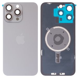 Housing Back Cover compatible with iPhone 15 Pro Max, gray, with camera lens, Original PRC , natural titanium 