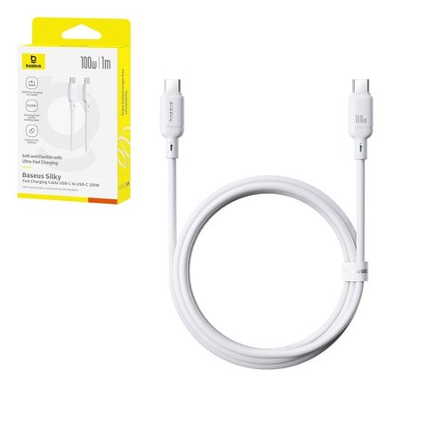 USB кабель Baseus Silky, 2xUSB тип C, 100 см, 100 Вт, белый, силиконовый, #P10377704213 00