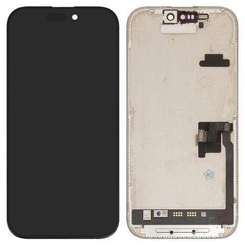 Дисплей для iPhone 16 Pro, черный, с рамкой, переклеено стекло