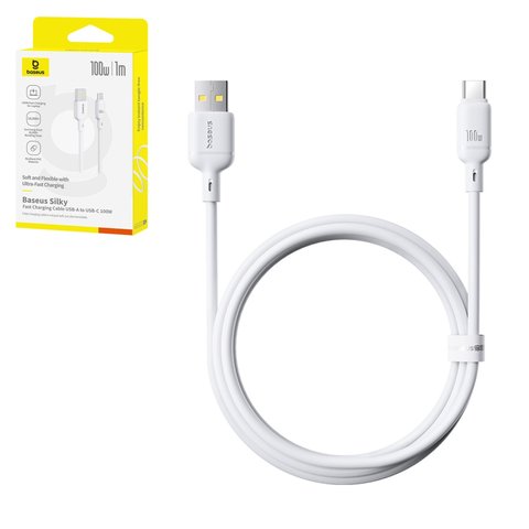 Cable USB Baseus Silky, USB tipo A, USB tipo C, 100 cm, 100 W, blanco, de silicona, #P10377703213 00