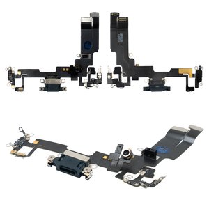 Flat Cable compatible with iPhone 14, charge connector, black, with microphone, with components, Original PRC  