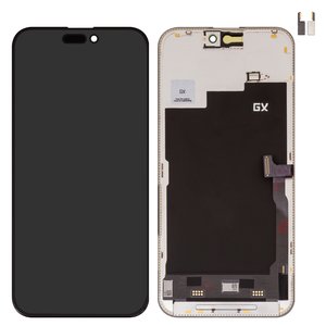 LCD compatible with iPhone 15 Pro Max, black, with frame, HC, without IC, AMOLED , GX OEM soft, 120Hz 