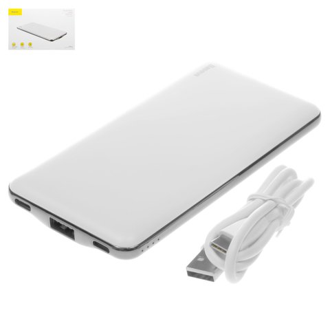 Power bank Baseus M21, 10000 mAh, USB tipo C entrada 5V 2.4A, Type C salidas 5V 3A, salidas USB 5V 2,1A, Lightning para Apple entrada 5V 1.5A, 128 × 65 × 13 mm, blanco, #PPALL QB02
