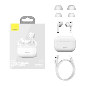 Auricular Baseus W3, inalámbrica, de vacío, blanco, con funda de carga, con cable USB Tipo C, #NGW3 02