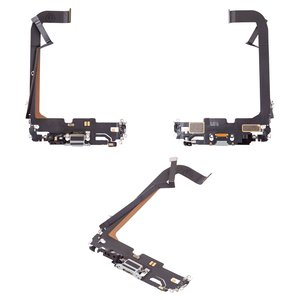 Шлейф для iPhone 13 Pro Max, коннектора зарядки, белый, с микрофоном, с компонентами, Original PRC , Lightning