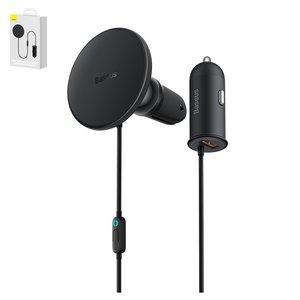 Автомобильное зарядное устройство Baseus CW01 Magnetic, черное, с кнопкой, c кабелем, 40 Вт, 1 порт, 12 24 B, #SUCX040001