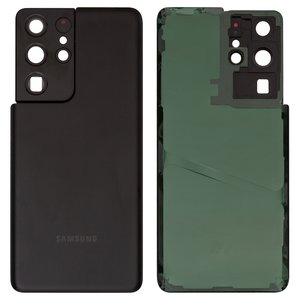 Задняя панель корпуса для Samsung G998 Galaxy S21 Ultra 5G, черная, со стеклом камеры