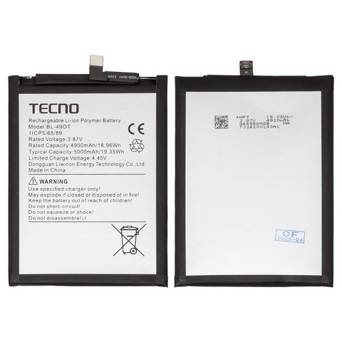 Акумулятор BL 49OT для Tecno Camon 20, Camon 20 Pro 5G, Spark 20 Pro+ KJ7 , Li Polymer, 3,87 B, 5000 мАч, Original PRC 