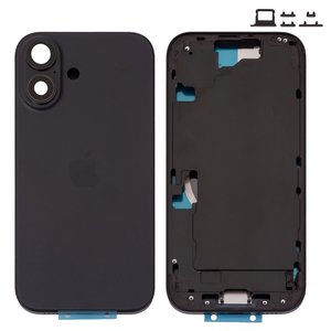 Корпус для iPhone 16, черный, с держателем SIM карты, с боковыми кнопками, Original PRC , EU version