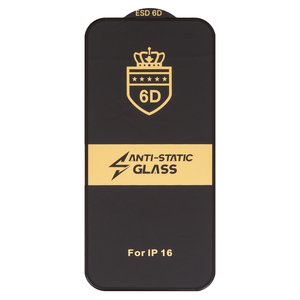 Защитное стекло ESD 6D для Apple iPhone 15, iPhone 16, совместимо с чехлом, Full Screen, Anti Static, без упаковки , черный